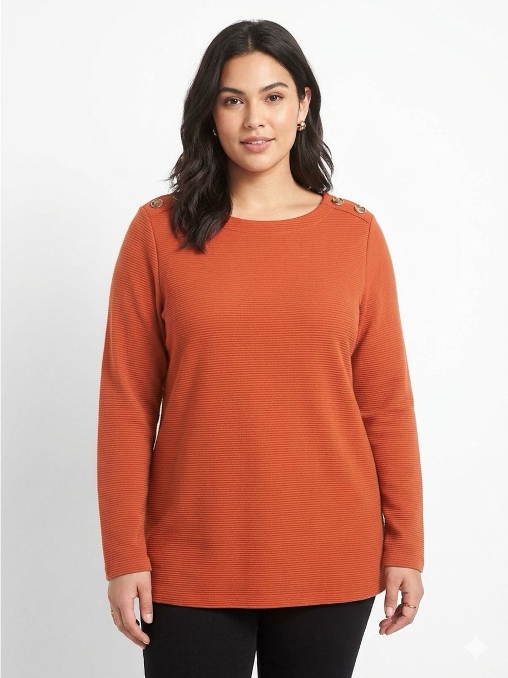 croft & barrow Ribbed Text Crewneck Top with Shoulder Buttons -Cherry Merlot
